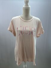 Lucky Brand Logo Camouflage Print T-Shirt Womens L Short Sleeve Blush Pink Cotto