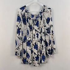 Lucky Brand Womens 3X Tunic Blouse Shirt Top Blue White Floral 3/4 Sleeve Woven