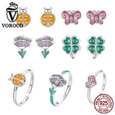 Voroco 925 Sterling Silver Colorful Jewelry Charm Butterfly Earrings Ring Women