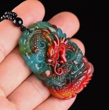 2.08 Natural Colour Jade Dragon Pendant Necklace Ite Jewelry Carved Amulet Gift"