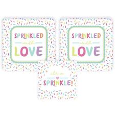 Baby Sprinkle 16 Paper Dessert Plates and 16 Beverage Napkins, Bundle- 3 Item...