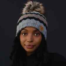 PANACHE APPAREL GRAY, CHARCOAL & TAN PATTERNED KNIT POM HAT H-478-BRAND NEW 2023