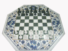 18 Marble Chess Game Table semi precious stones lapis lazuli inlay work"