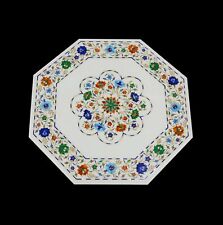 18'' white antique Marble table Top center malachite inlay room decor k5