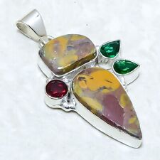 Rhyolite, Tsavorite Gemstone Handmade Silver Jewelry Pendant 2.0 PRJ12687"