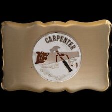 Carpenter Saw Tool Wood Worker Construction Gift 1980s NOS Vintage Belt Buckle