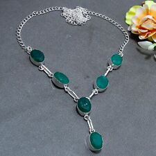 Brazilian Emerald Gemstone 925 Sterling Silver Jewelry Women Necklace 18 G361"