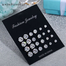 12Pairs/Set Crystal Zircon Stainless Steel Earrings Sets Women Ear Stud Jewelry