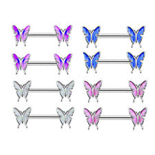 Enamel Butterfly Nipple Barbell Bar Stainless Steel Piercing Ring Body Jewelry!