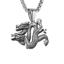 Men's Amulet Good Feng Shui Double Headed Dragon Pendant Necklace Luck Jewelry