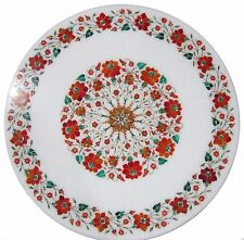 18 White Marble Corner Table Top Carnelian Malachite Floral Inlay Home Decor"