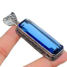 A+ Blue Tanzanite Gemstone Handmade 925 Sterling Silver Jewelry Baguette Pendant