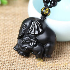 Obsidian Elephant Pendant Necklace Natural Stone Women Gift Jewelry Unisex