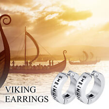 Men Norse Viking Runes Hoop Earring Huggie Ear Clip Amulet Letter Words Jewelry