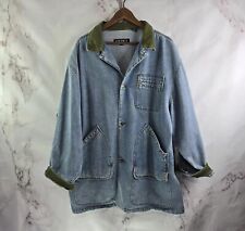 Vintage Denim Jacket Mens XL Corduroy Collar Light Wash Jean 80s 90s Chore Barn