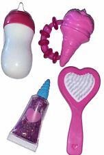 4 Large Baby Doll Items: Bottle, Rattle, Play Glitter Lotion & Brush ~ Fun!