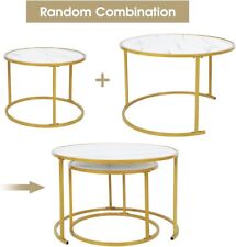 Houseables Round Nesting Coffee Side Tables Set of 2 White Marble Gold MDF Metal - Toronto - Canada