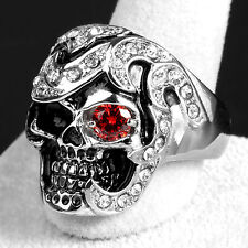 Punk Silver Tone Men's 316L Stainless Steel Skull Jewelry Ring Size 8-13