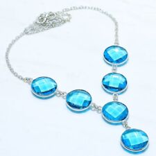 Blue Topaz Gemstone Handmade Ethnic Silver Jewelry Necklace 18 NRJR3833"