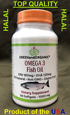 GREENandORGANIC HALAL Omega 3 FISH OIL 1000mg EPA 180mg DHA 120mg Highest Potent - Toronto - Canada