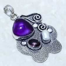 African Amethyst, Biwa Pearl Gemstone Silver Jewelry Pendant 2.0 PRJ10948"