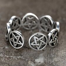 Tibetan Silver Plated Star Pentagram Finger Rings Women Men Adjustable Jewelry