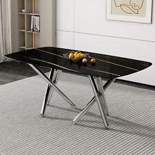 Minimalist Dining Table Modern imitation marble black tabletop silver metal leg - Fontana - US