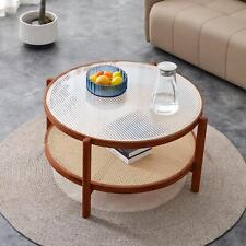 Modern Minimalist Circular Double-Layer Solid Wood Coffee Table with Glass Top - Mumbai - India