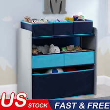 Kids Toy Storage Box 6 Bin Organizer Shelf Playroom Bookcase Bedroom Grey/Blue - US