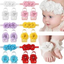 6 Colors Baby Girls Flower Headbands Barefoot Sandals Set Baby Hair Accessori...