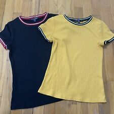 2 Tops Women Small Short Sleeve Black Mustard Yellow - One Clothing