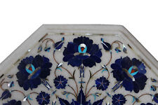 18x18" Marble Side Coffee Table Top Inlay Mosaic Floral Art Lapis Lazuli Gifts"