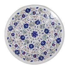 18 White Marble Coffee Mosaic Table Lapis Lazuli Marquetry Inlay Outdoor Decor"