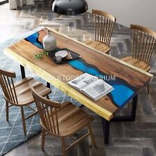 Acacia Wooden Epoxy Blue Resin Dining Custom Table Top Resort Décor Furniture