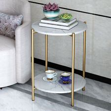 Two Tier Glod Leg White Marble Round Nightstand Side Table Circle End Table Deco - Edison - US