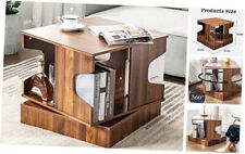 Square Coffee Table with Rotatable Storage, 2-tier Wood Tea Center - Mumbai - India