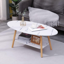 Oval Wood Coffee Table Modern Style Double Layer with Open Storage for Storage a - San Bernardino - US