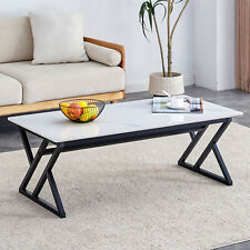 Modern minimalist style white marble patterned coffee table with black metal leg - Mumbai - India