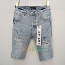 Purple Brand Men's Summer Ripped Denim Shorts Fashion Splash-Ink Jeans Blue