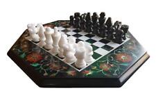 15 Marble Chess Table Top Semi Precious Stones Inlay Art With Chess Pieces"