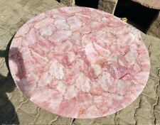 48 Round Rose Quartz Stone Coffee Table Top Crystal Handmade Furniture Home Dec"