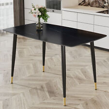 Modern minimalist dining table sintered stone top golden black metal leg kitchen - Mumbai - India