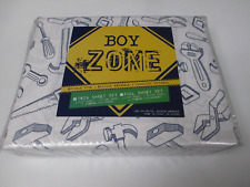 New BOY ZONE Kids White Navy Blue Construction Tools Sheet Set - Twin