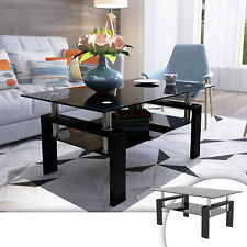 37 Tempered Glass Coffee Table 2-Layer Rectangle Tables Shelf for Living Room - Dayton - US"