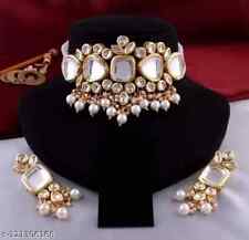 Indian Bollywood Gold Plated Kundan Choker Bridal Necklace Earrings Jewelry Set