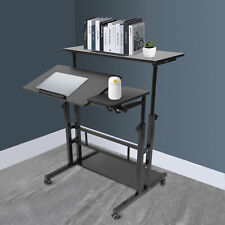 Rolling Laptop Desk Adjustable Height Office Computer Table Stand Up Workstation