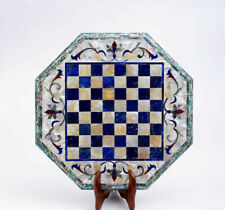 18'' Black Marble Chess Table Top Pietra Dura Inlay Children Game Kids c70