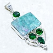 Ruby Fuchsite, Tsavorite Gemstone Handmade Silver Jewelry Pendant 2.4 PRJ13154"