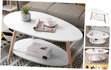 Coffee Table-Oval Wood Table with Open Shelving for Storage and Display White - Mumbai - India