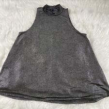 One Clothing Small Gray Shimmer Sleeveless Casual Turtle Neck Polyester Blouse